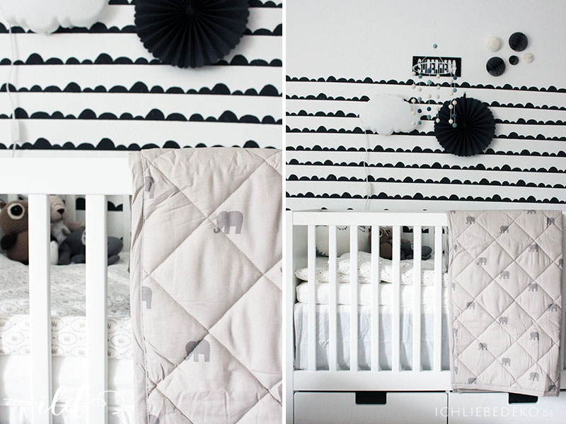 IKEA Baby Bett mit gemütlichen Textilien fürs Babyzimmer